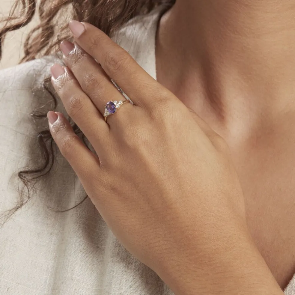 Bague Anaid Or Jaune Amethyste Et Oxyde De Zirconium