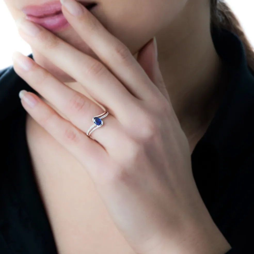 Bague Anja Or Blanc Saphir Et Diamant
