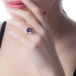 Bague Anna Or Jaune Amethyste Et Diamant