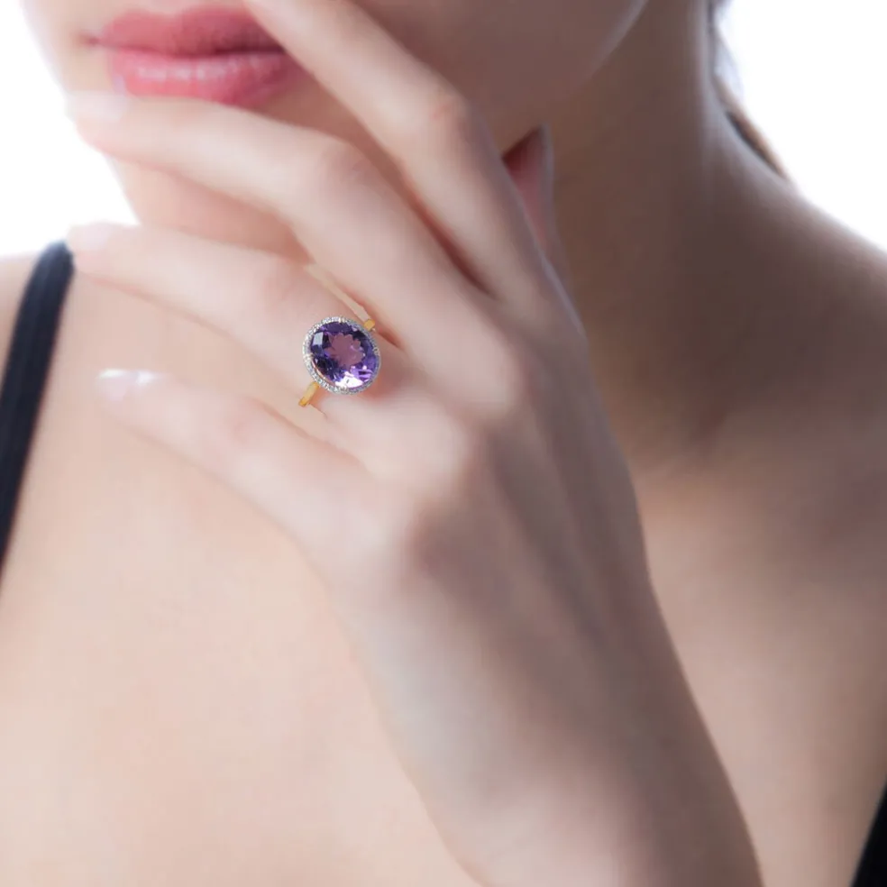 Bague Anna Or Jaune Amethyste Et Diamant