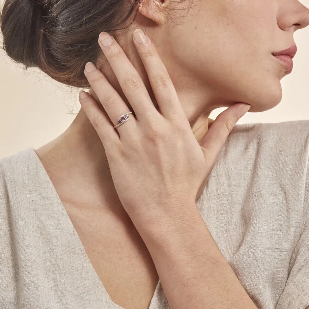 Bague Chloe Or Jaune Amethyste Et Oxyde De Zirconium
