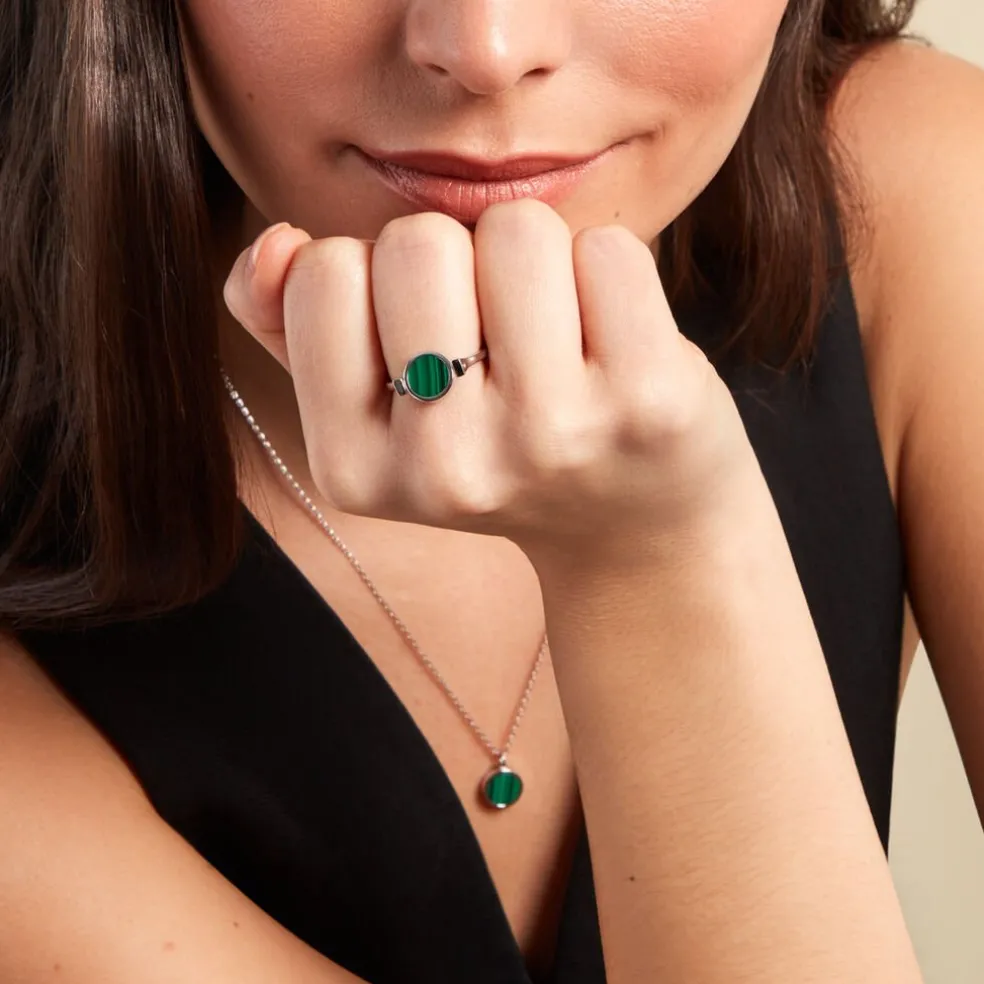 Bague Lunatique Argent Blanc Malachite Onyx