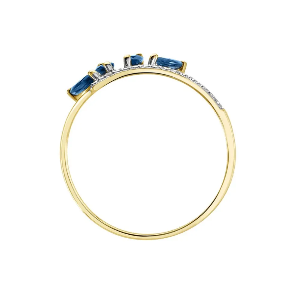 Bague Navette Or Jaune Saphir Diamant
