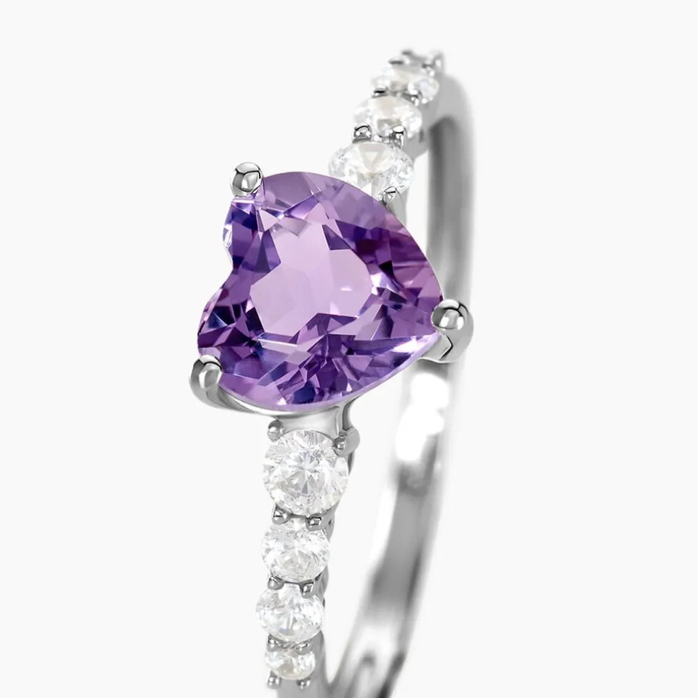 Bague Or Blanc Fany Améthyste Oxydes De Zirconium