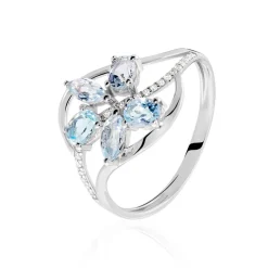 Bague Orchidee Or Blanc Topaze Oxyde De Zirconium