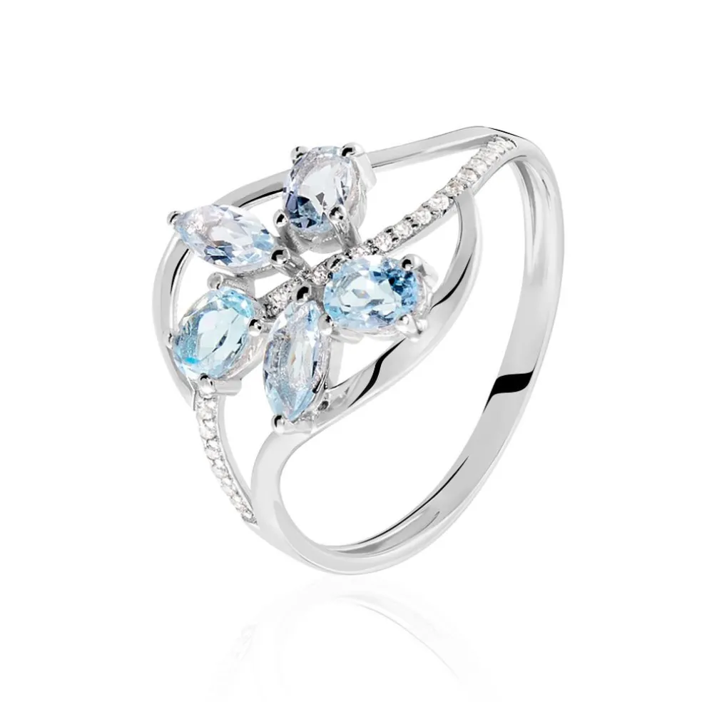 Bague Orchidee Or Blanc Topaze Oxyde De Zirconium