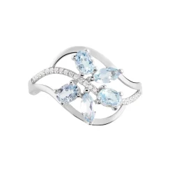 Bague Orchidee Or Blanc Topaze Oxyde De Zirconium
