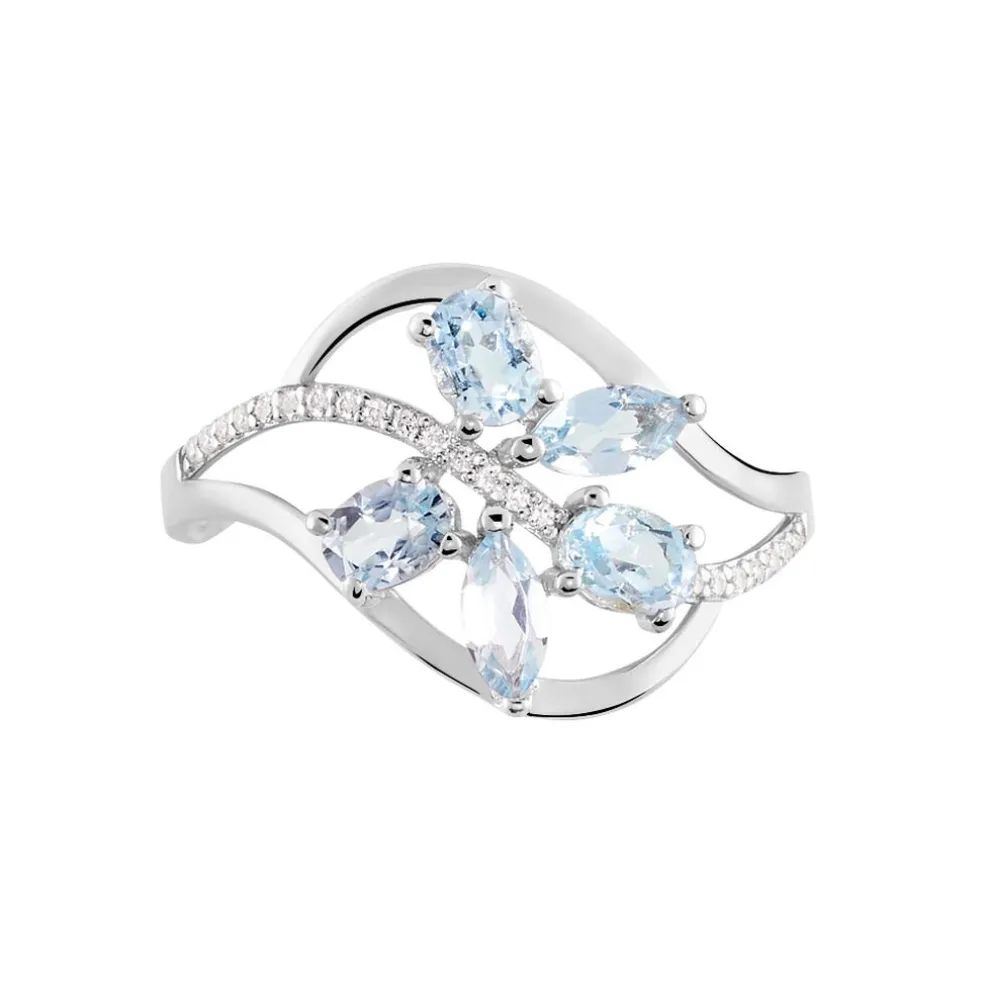Bague Orchidee Or Blanc Topaze Oxyde De Zirconium