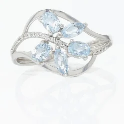 Bague Orchidee Or Blanc Topaze Oxyde De Zirconium