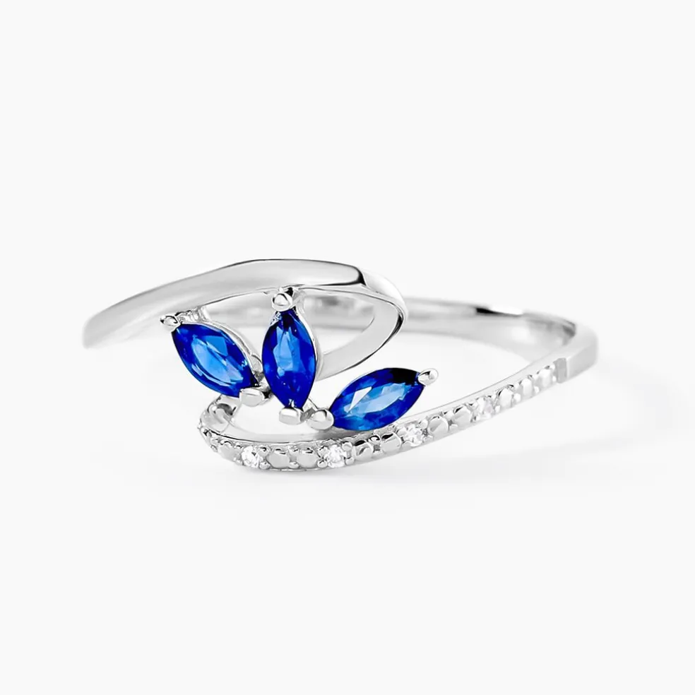 Bague Petale Or Blanc Saphir Et Diamant