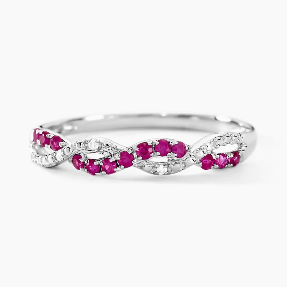 Bague Sofia Or Blanc Rubis Et Diamant