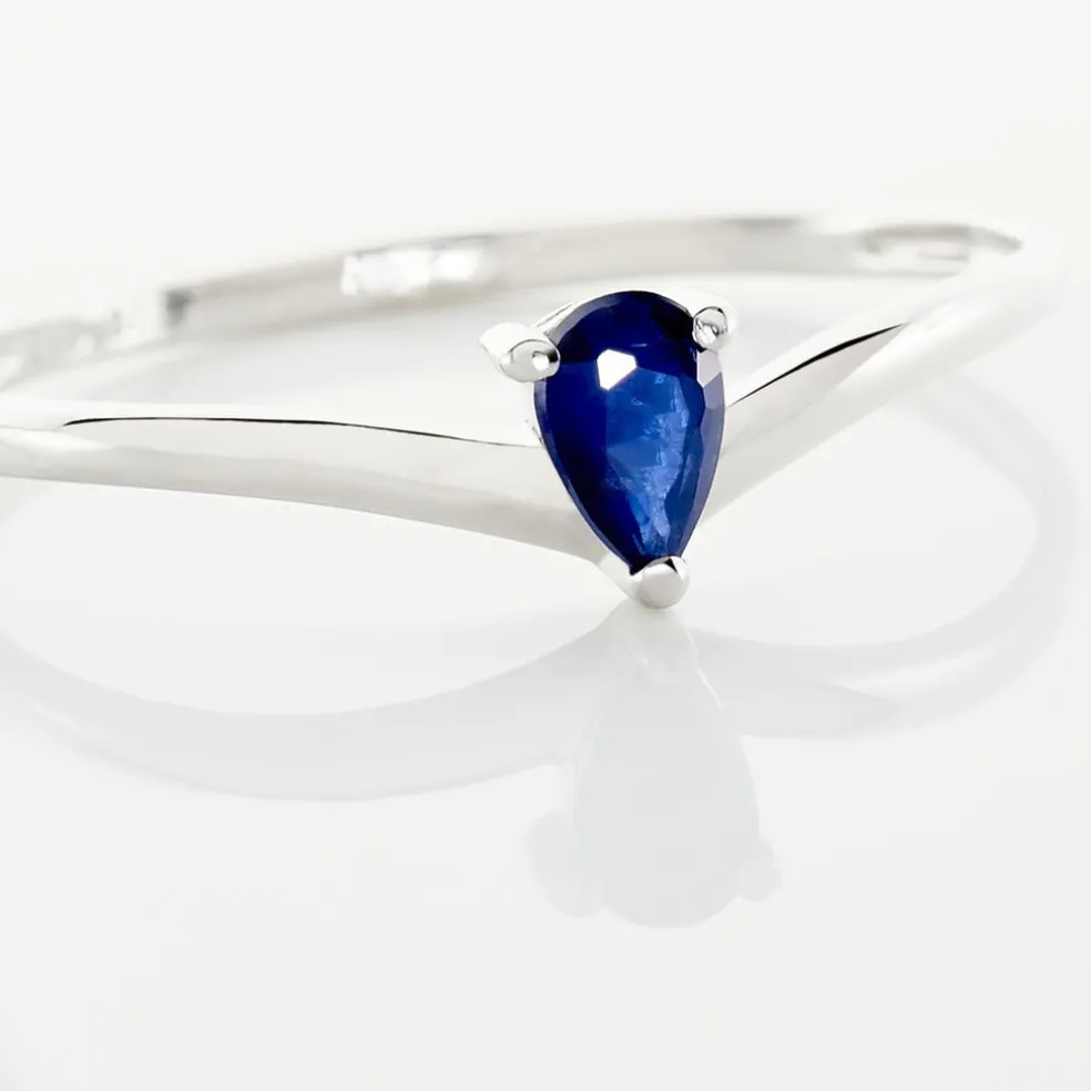 Bague Solitaire Goutte Or Blanc Saphir