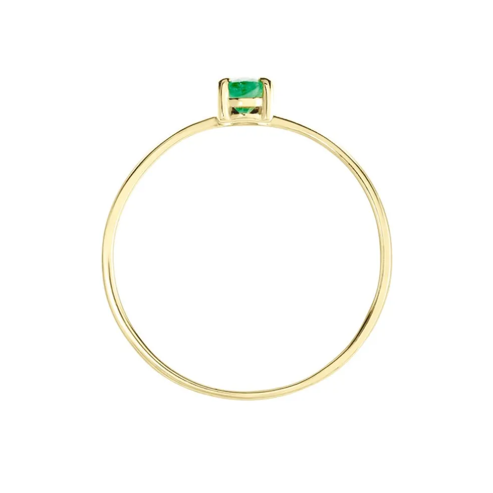 Bague Solitaire Goutte Or Jaune Emeraude