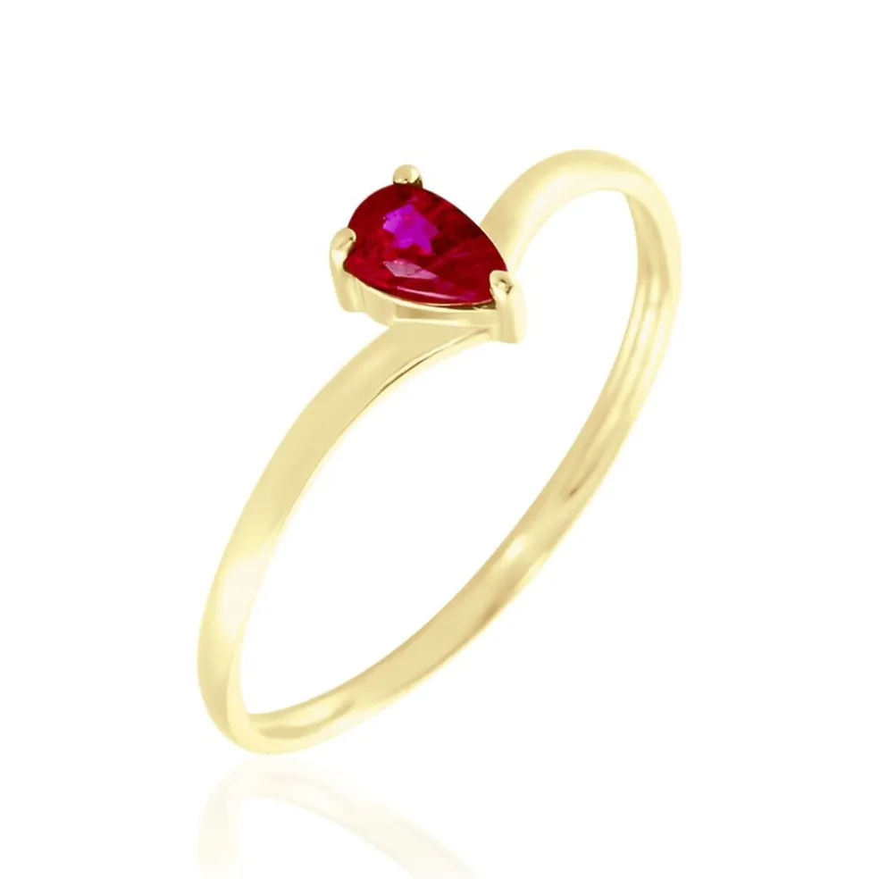 Bague Solitaire Goutte Or Jaune Rubis