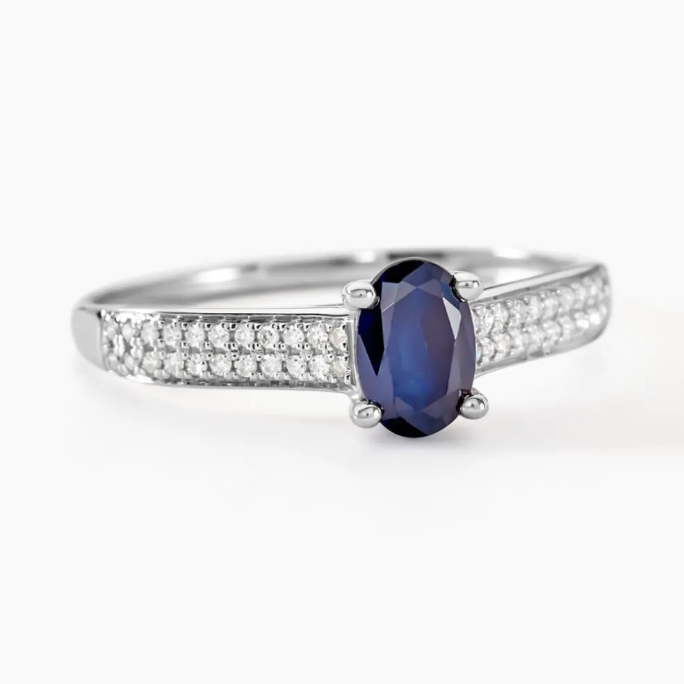 Bague Solitaire Or Blanc Crista Saphir Diamants