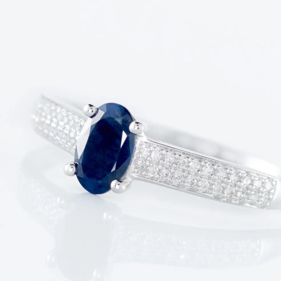 Bague Solitaire Or Blanc Crista Saphir Diamants