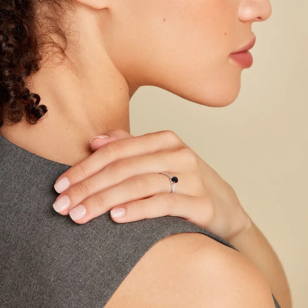 Bague Solitaire Or Blanc Crista Saphir Diamants