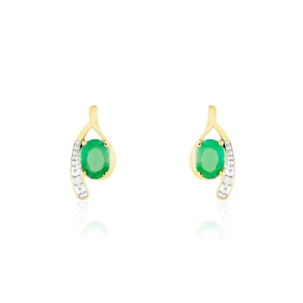Bijoux D'oreilles Emotion Or Jaune Emeraude Diamant