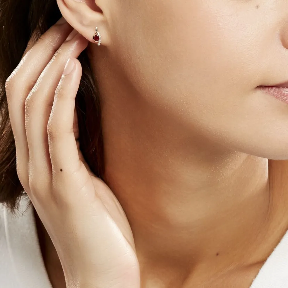 Bijoux D'oreilles Emotion Or Jaune Rubis Diamant