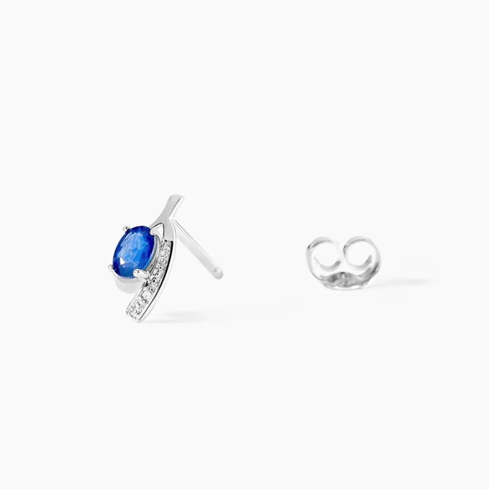 Bijoux D'oreilles Emotion Or Blanc Saphir Diamant