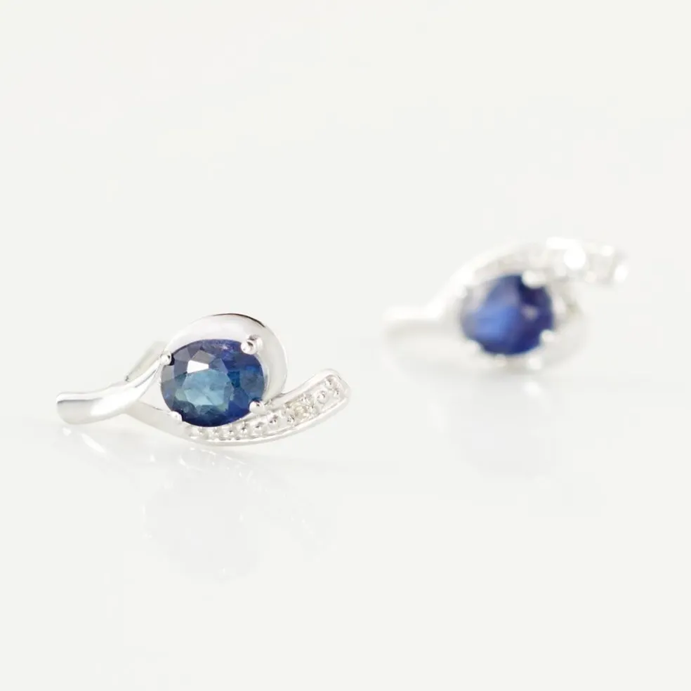 Bijoux D'oreilles Emotion Or Blanc Saphir Diamant