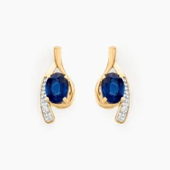 Bijoux D'oreilles Emotion Or Jaune Saphir Diamant