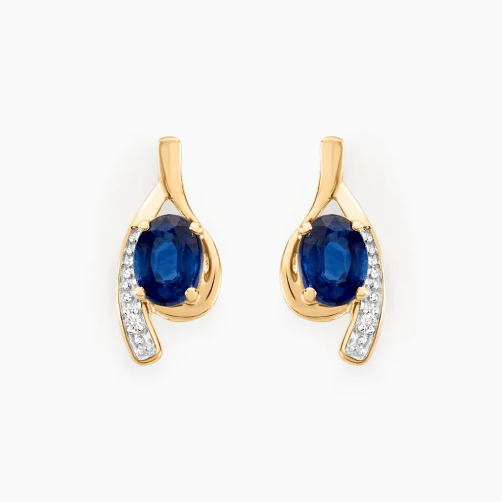 Bijoux D'oreilles Emotion Or Jaune Saphir Diamant