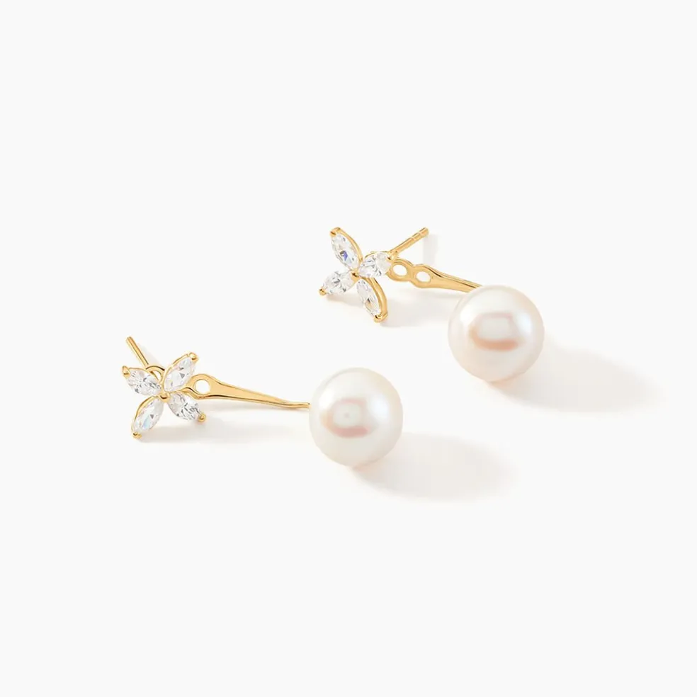Bijoux D'oreilles Norah Or Jaune Perle De Culture Et Oxyde