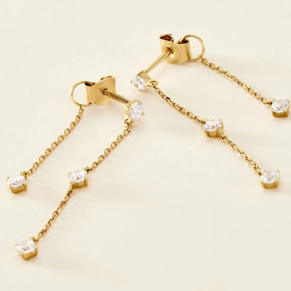 Bijoux D'oreilles Or Jaune Eclat D'etoile Oxyde De Zirconium