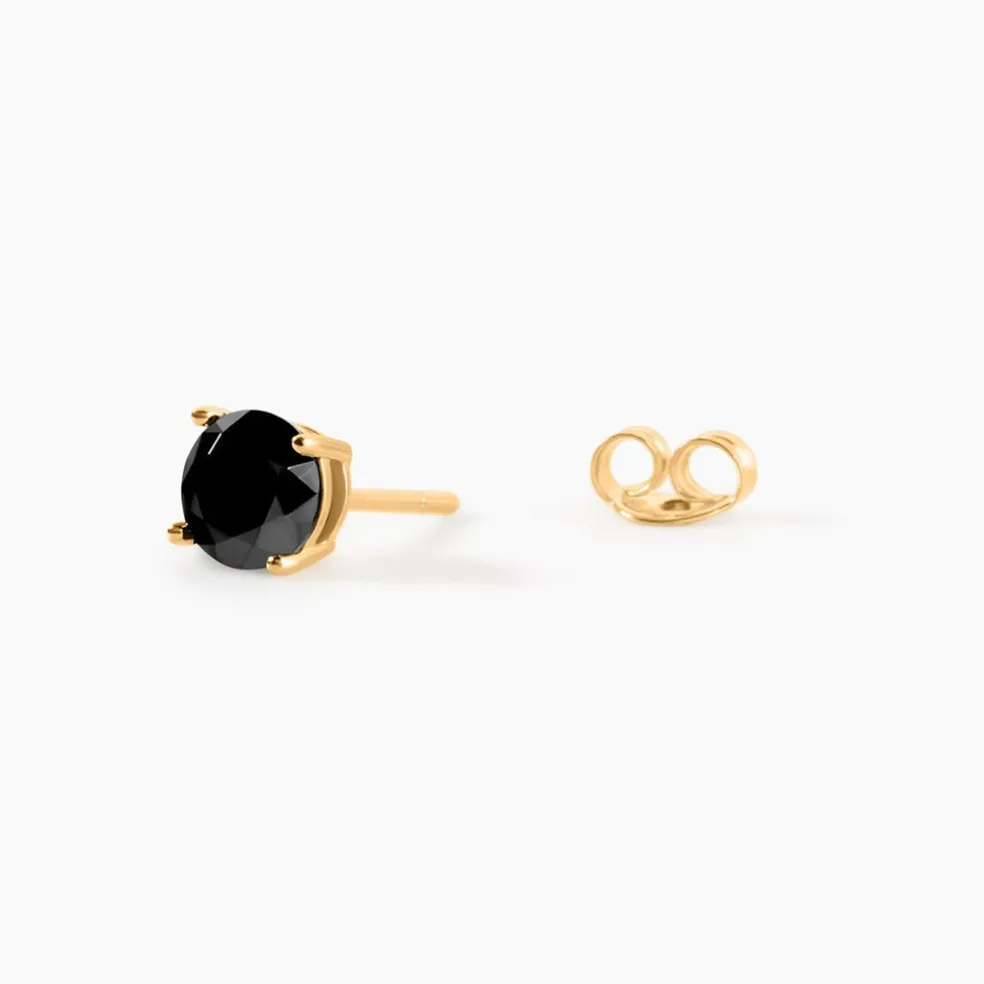 Boucle D'oreille Puce Unitaire Adam Plaqué Or Jaune Oxyde De Zirconium