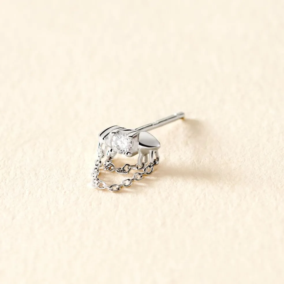 Boucle D'oreille Puce Unitaire Duane Argent Blanc Oxyde De Zirconium
