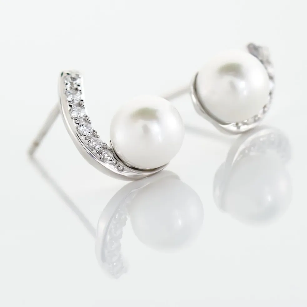 Boucles D'oreilles Angel Or Blanc Perle De Culture Oxyde Oxyde