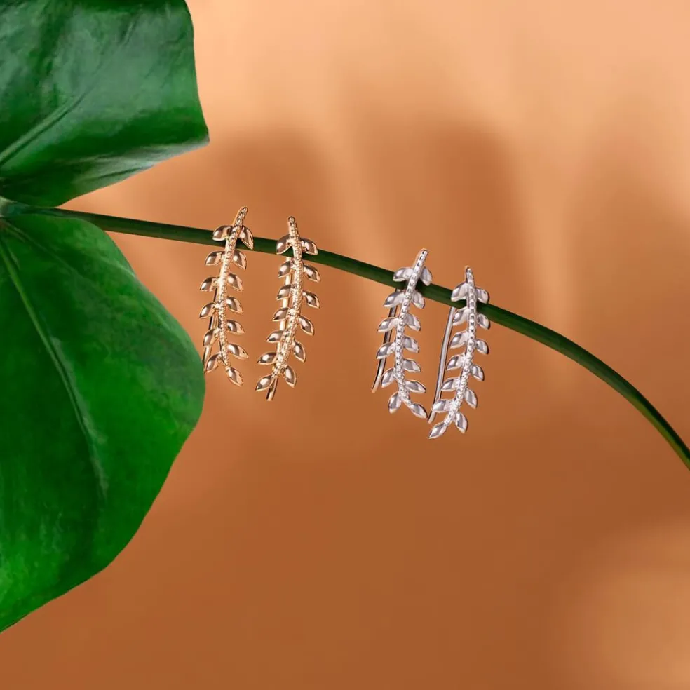 Boucles D'oreilles Grimpantes Folia Plaqué Or Jaune