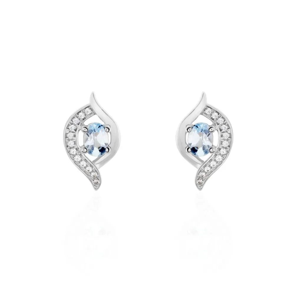 Boucles D'oreilles Lydia Or Blanc Topaze Oxyde