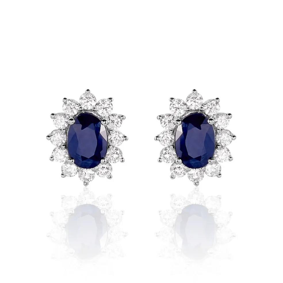 Boucles D'oreilles Or Blanc Saphir Diamants
