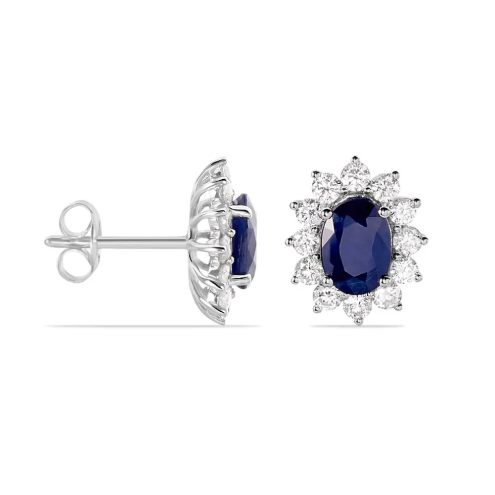 Boucles D'oreilles Or Blanc Saphir Diamants
