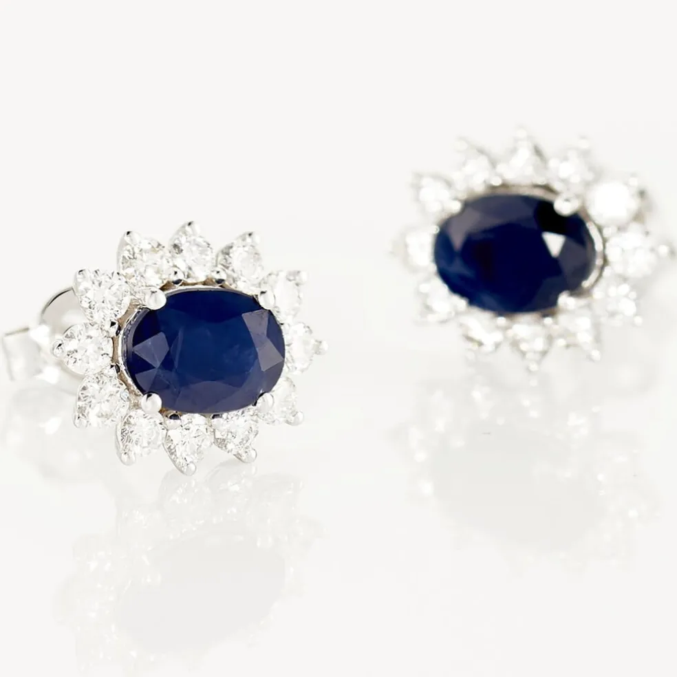 Boucles D'oreilles Or Blanc Saphir Diamants