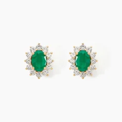 Boucles D'oreilles Or Jaune Emeraude Diamants