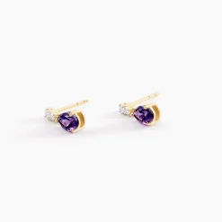 Boucles D'oreilles Pendantes Zuleika Or Jaune Améthyste Oxyde De Zirconium
