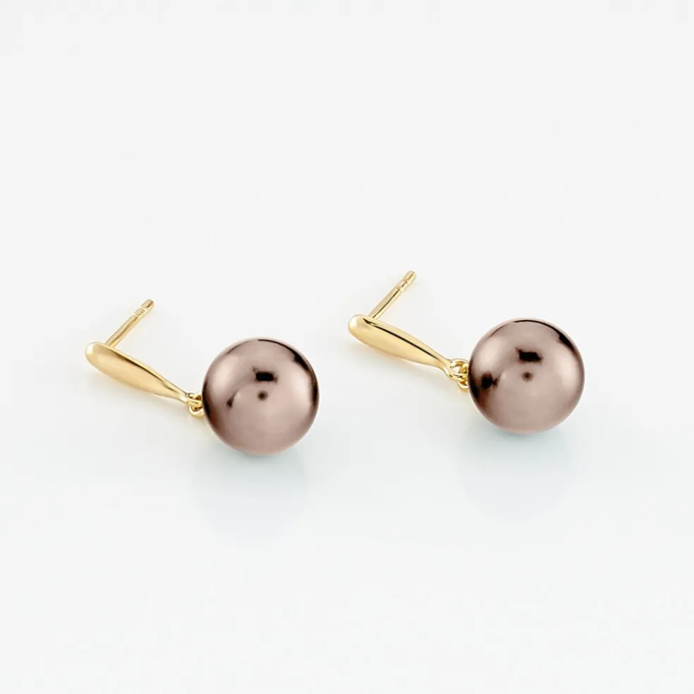 Boucles D'oreilles Pendantes Semi-baroque Or Jaune Perle De Tahiti