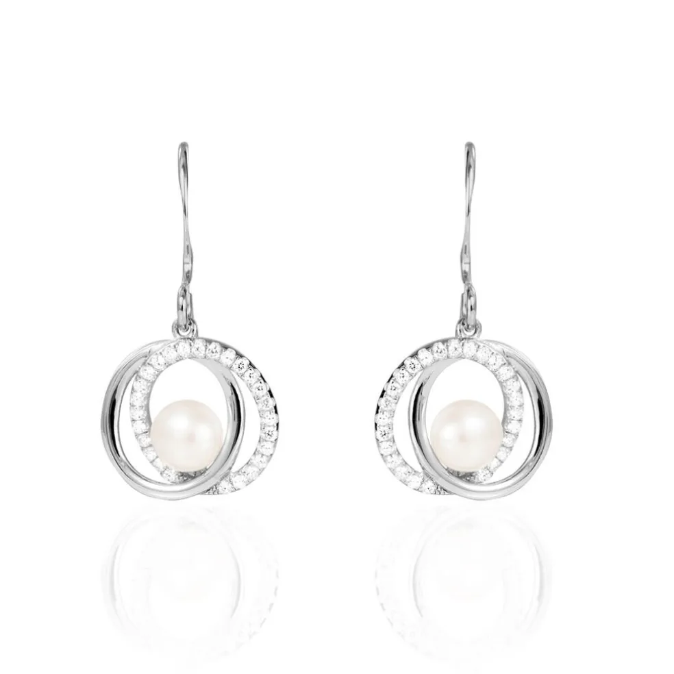 Boucles D'oreilles Pendantes Laury Argent Perle De Culture Et Oxyde