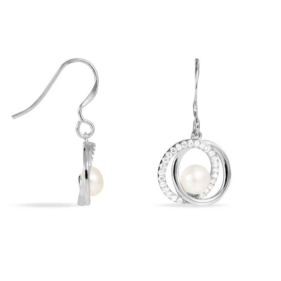 Boucles D'oreilles Pendantes Laury Argent Perle De Culture Et Oxyde