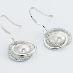 Boucles D'oreilles Pendantes Laury Argent Perle De Culture Et Oxyde