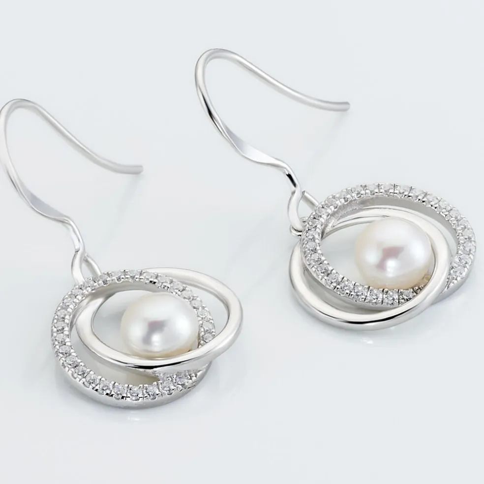 Boucles D'oreilles Pendantes Laury Argent Perle De Culture Et Oxyde