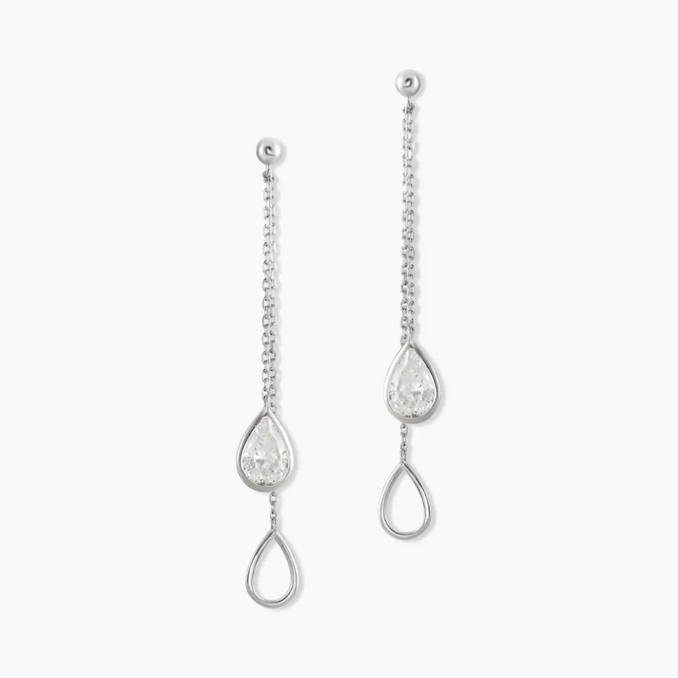 Boucles D'oreilles Pendantes Emerika Or Blanc Oxyde De Zirconium