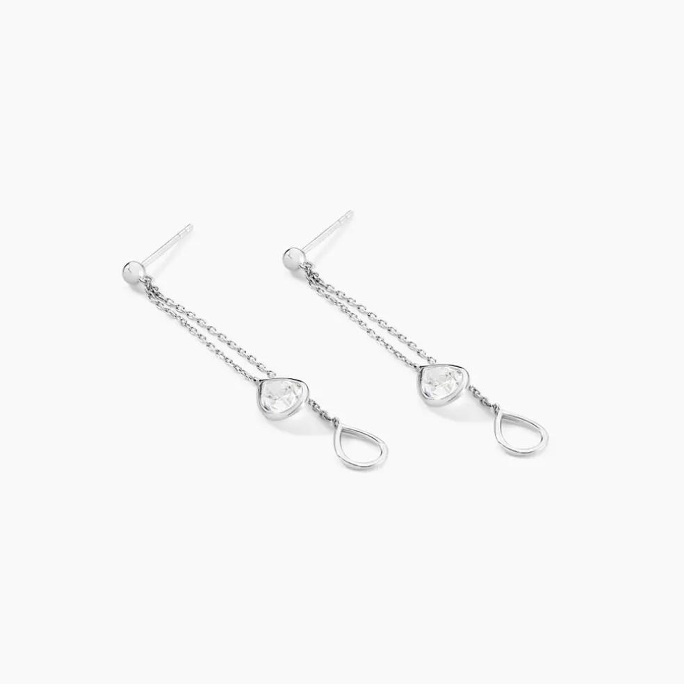 Boucles D'oreilles Pendantes Emerika Or Blanc Oxyde De Zirconium