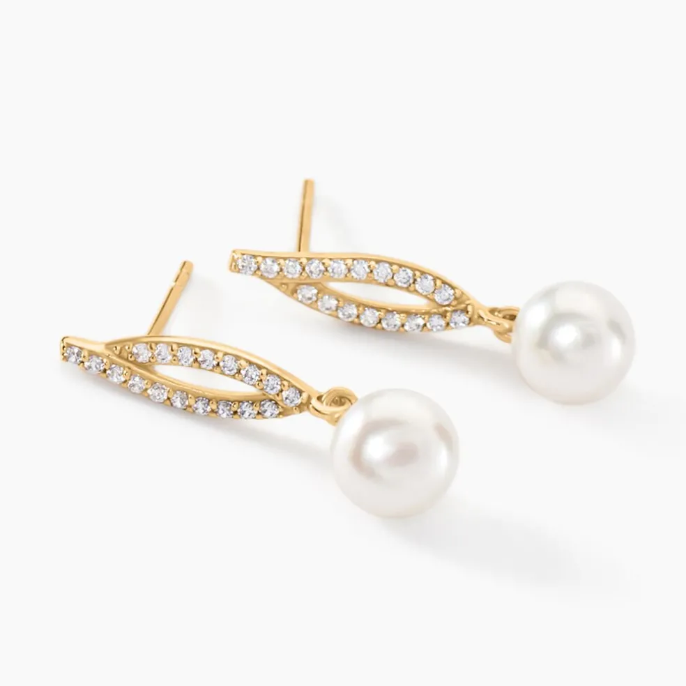 Boucles D'oreilles Pendantes Tesnimae Or Jaune Oxyde Perle De Culture