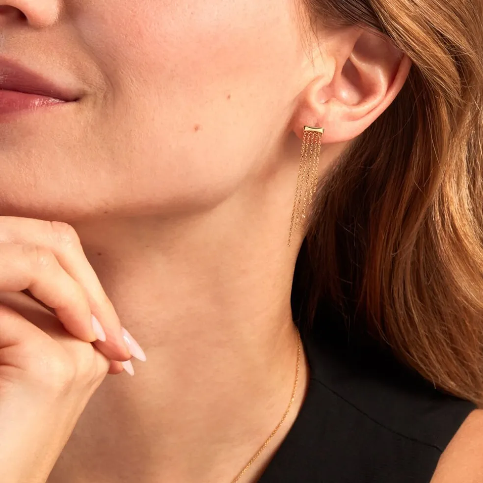 Boucles D'oreilles Pendantes Brin D'or Or Jaune
