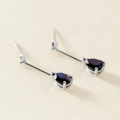 Boucles D'oreilles Pendantes Or Blanc Goutte Saphir