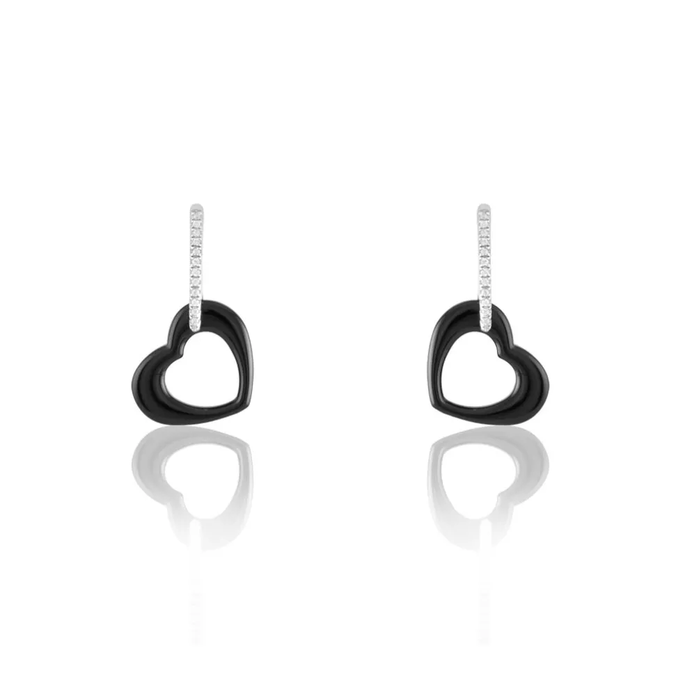 Boucles D'oreilles Pendantes Elodie Argent Blanc Oxyde Et Céramique